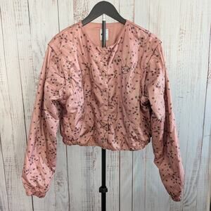 Nike Floral Quilted Jacket Womens Large Pink Satin Snap Bomber Streetwear L